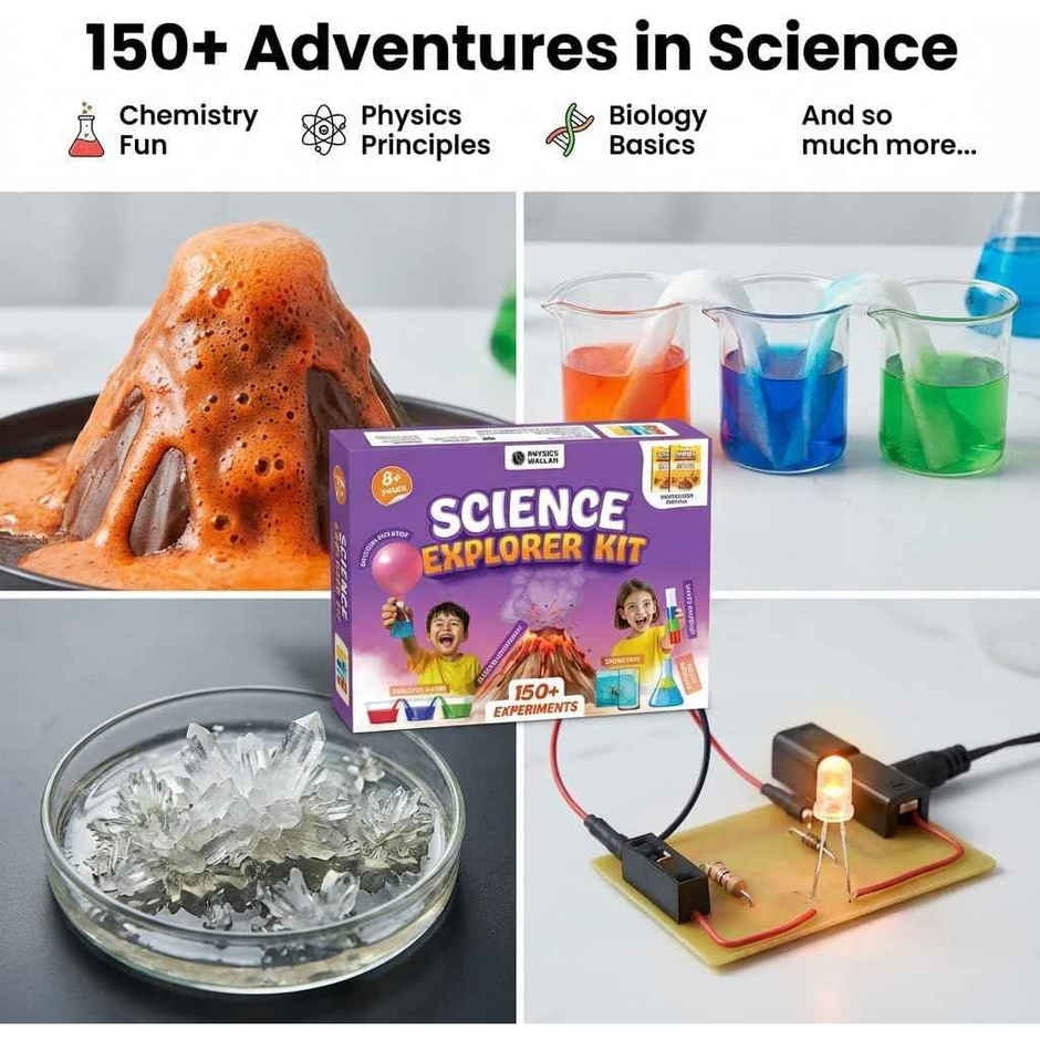 Physics Wallah Curious Jr 150+ Experiments Science Explorer Kit | Multicolor