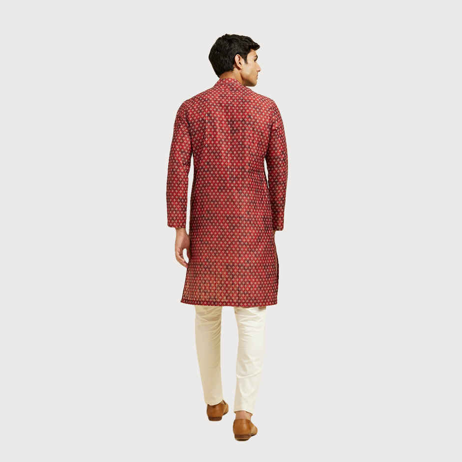 Diwas By Manyavar Rust Art Silk Printed Kurta Set | L