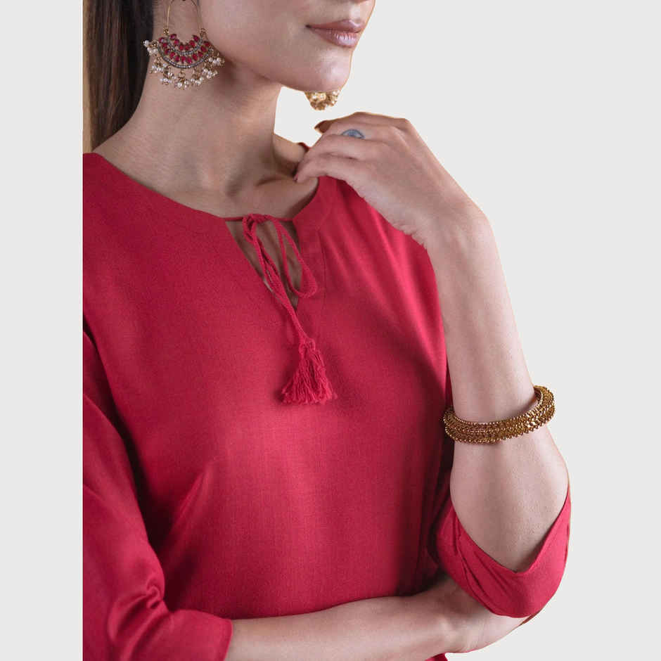 Libas Women's Solid Cotton Kurta | Maroon | XL