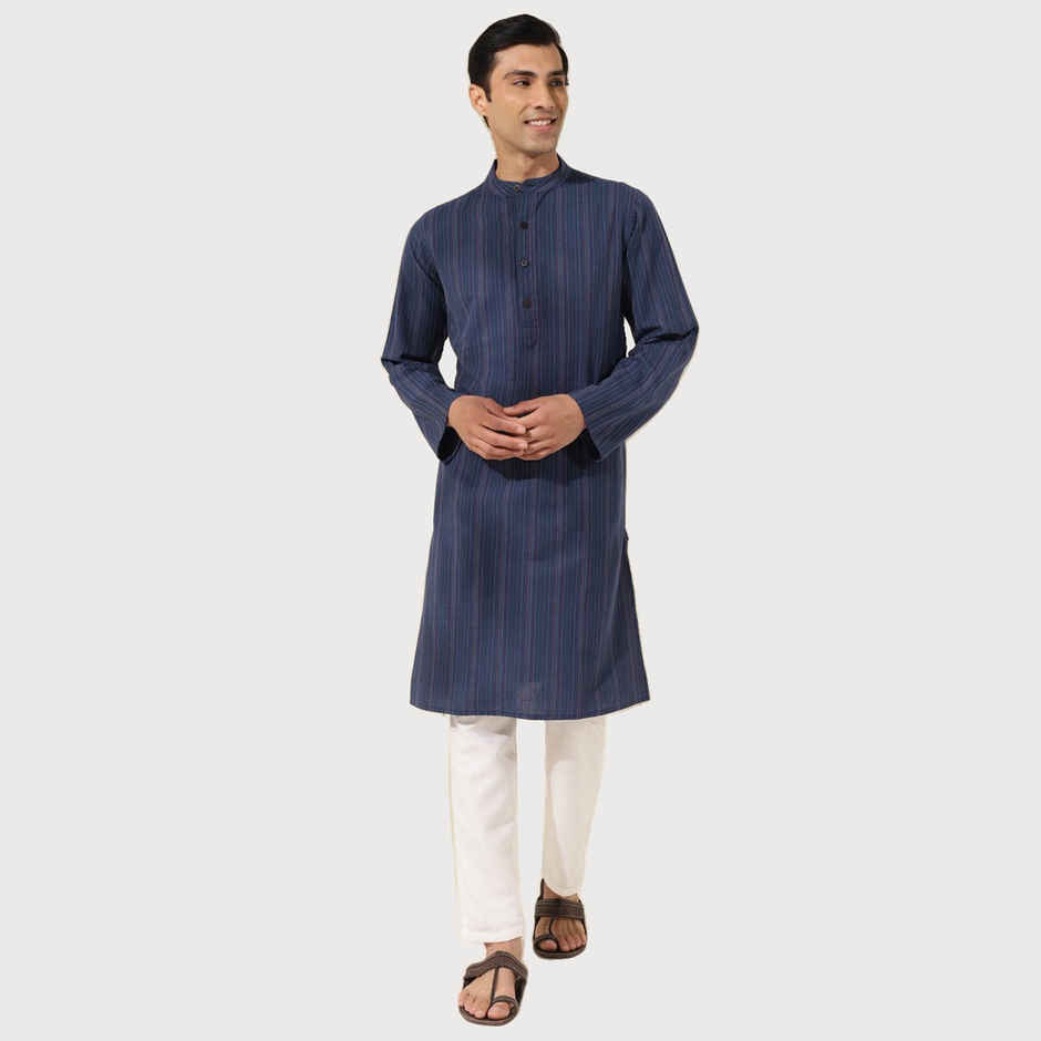 Fabindia Men's Long Kurta | Navy - M