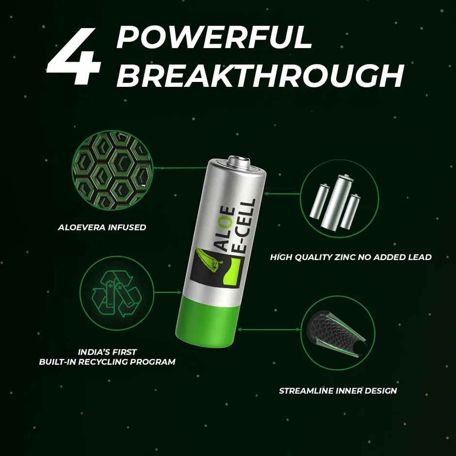 Aloe E-Cell World's First Aloe Vera Powered 100% Eco Friendly AA Battery - Pack of 10