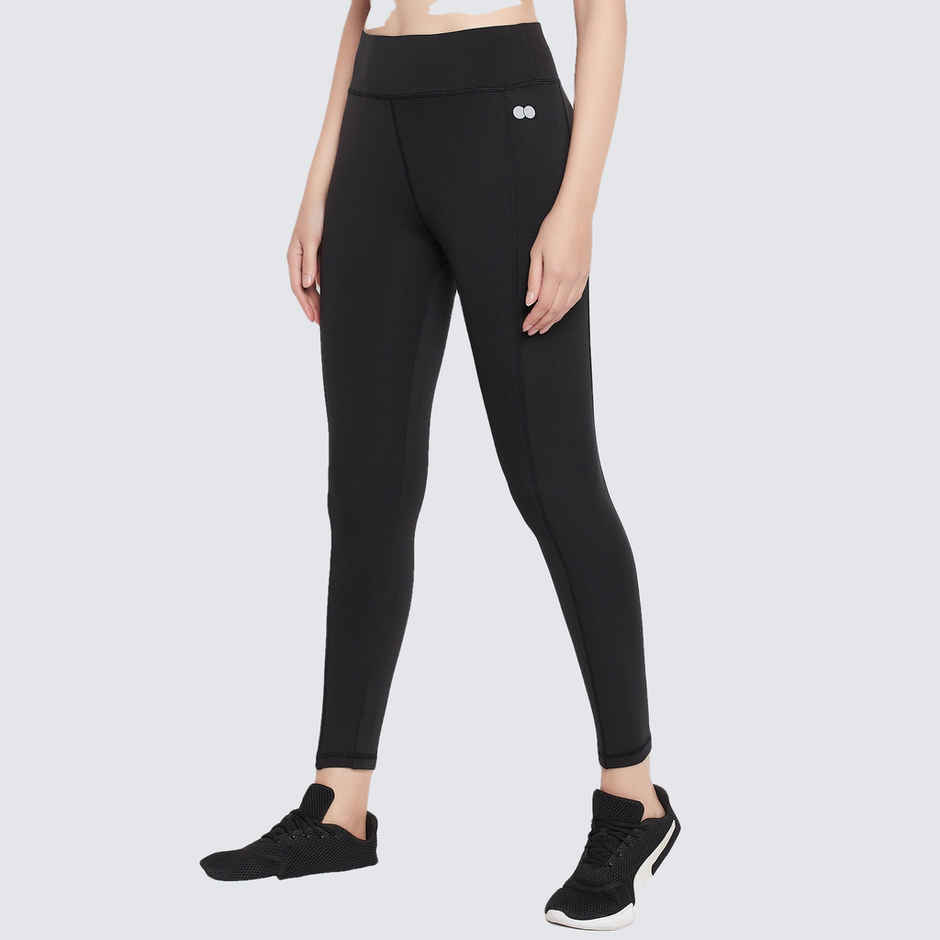 Clovia High-Rise Active Tights With Side Pocket | Black | XXL