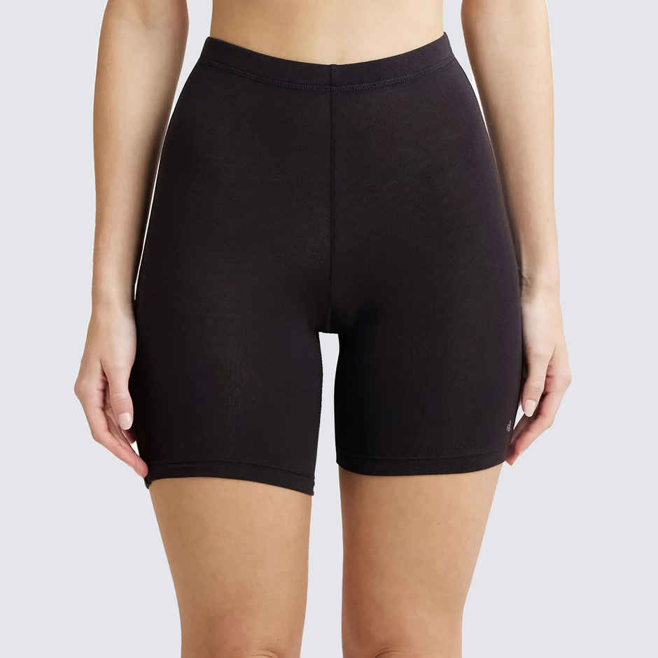 Jockey 1529 Women's Super Combed Cotton Mid Waist Underwear Shorties|Concealed Waistband | Black-S