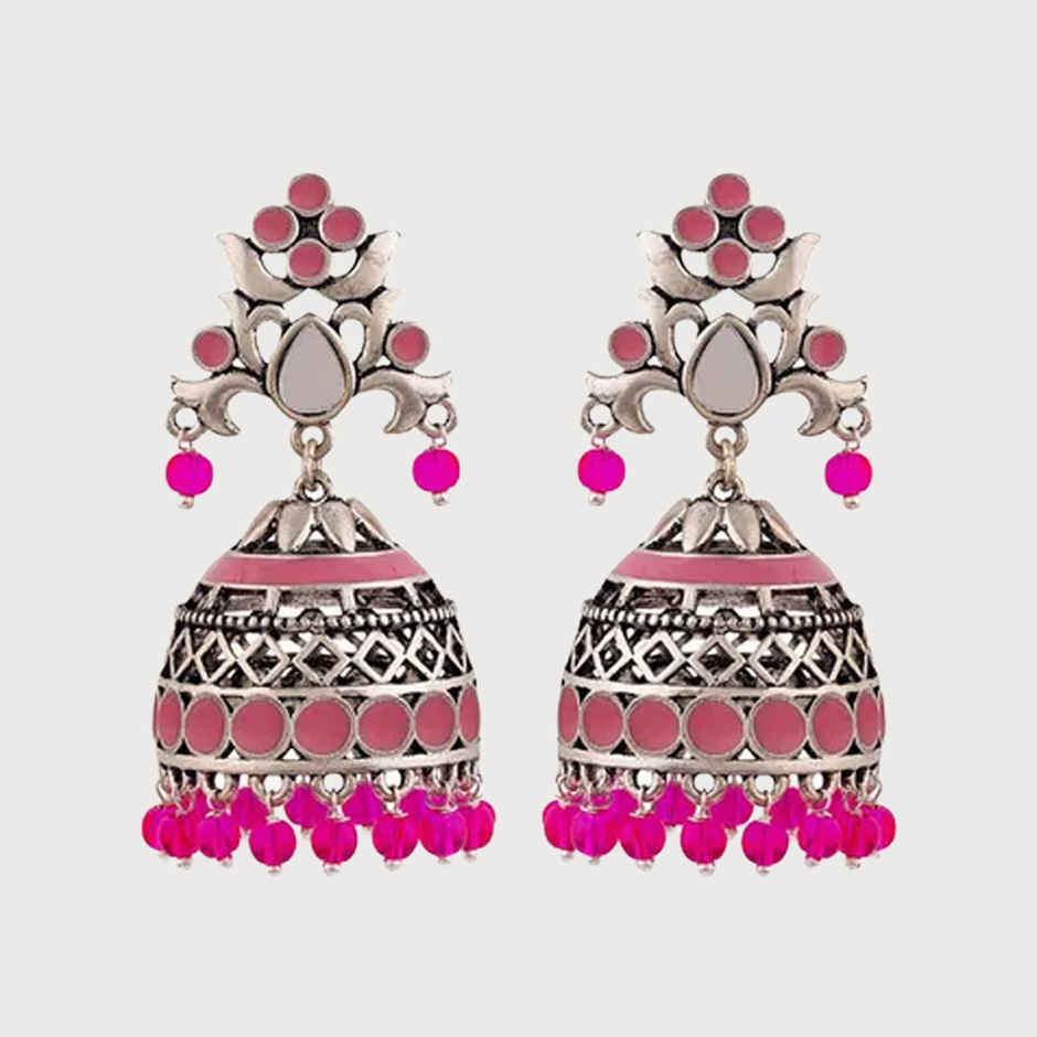 Voylla Rangabati Pink Embellisheds Jhumka Earrings