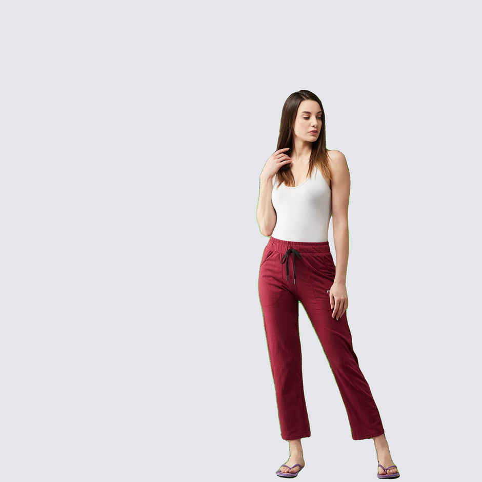 Blinkin Women's Cotton Track Pants With Side Pockets | Black Maroon - 2XL