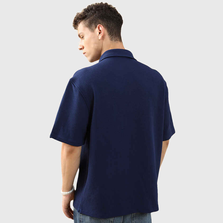 HIGHLANDER Men's Oversized Spread Collar Casual Shirt | Navy Blue - XL