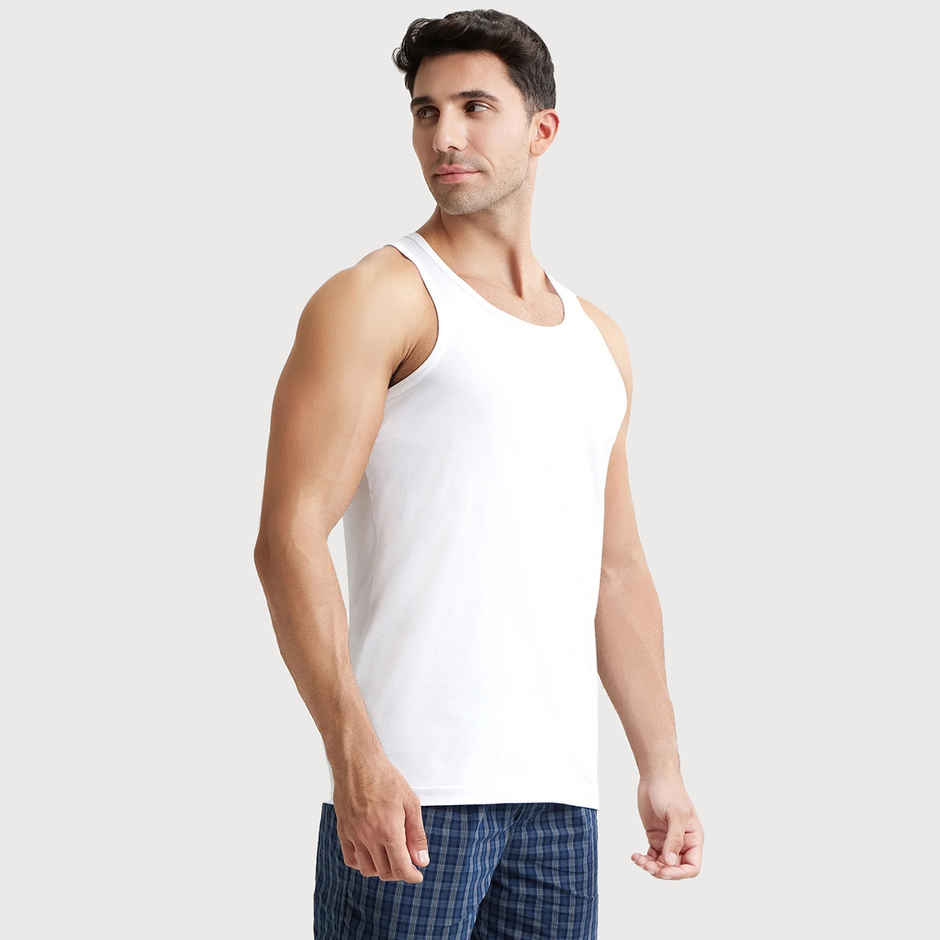 Jockey 8820 Men's Super Combed Cotton Round Neck Vest|Extended Length|Easy Tuck|PO3 | White-XXL