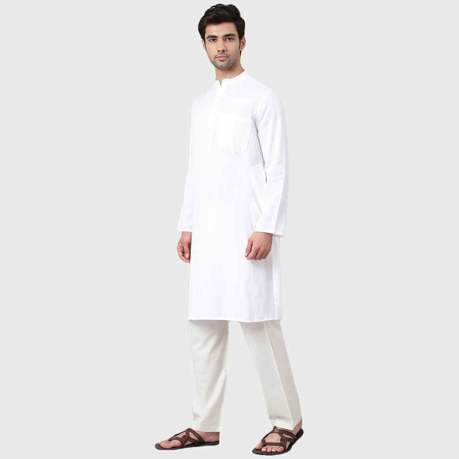 Fabindia Men's Long Kurta Dobby | White - XS