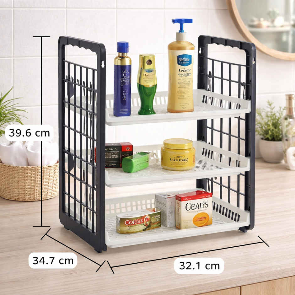 Zedak 3 Tier Plastic Storage Rack Kitchen Bathroom Organizer | Grey - 1 pc