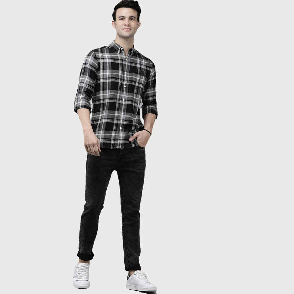 The Bear House Men Slim Fit Checked Shirt - Repos | Grey | M