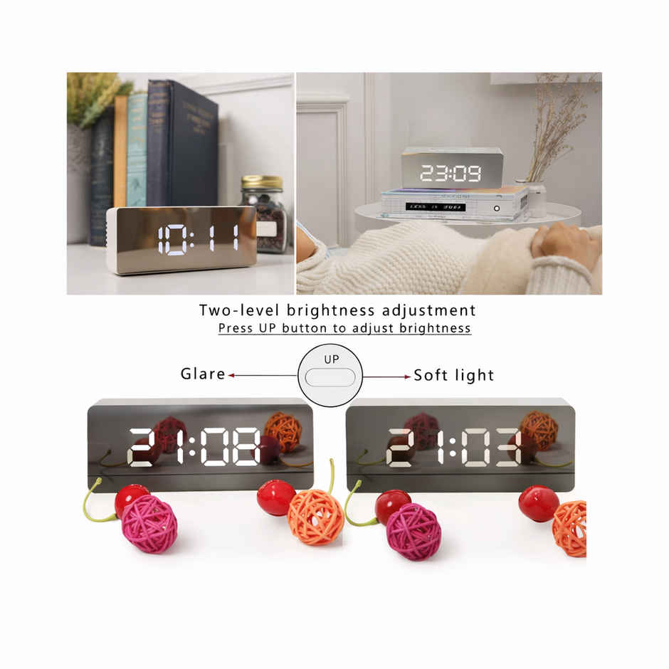 Zedak LED Mirror Digital Alarm Clock | White