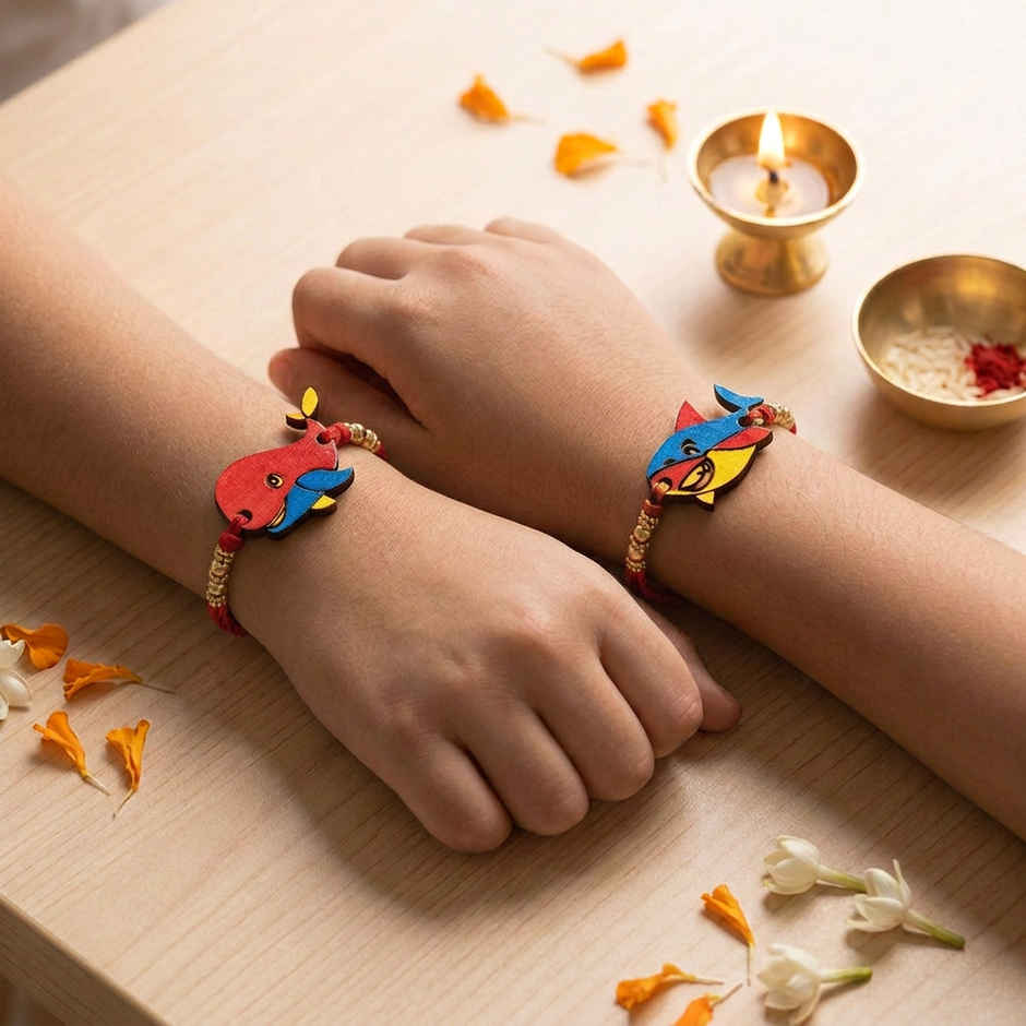 Kids DIY Rakhi Ocean Sea Life Wooden Craft & Paint Kit | Unique Find | Pack of 2 | Mad Over Prints