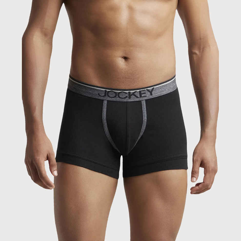 Jockey 8015 Men's Super Combed Cotton Rib Underwear Solid Trunk|Ultrasoft Waistband|PO2 | Black-XL