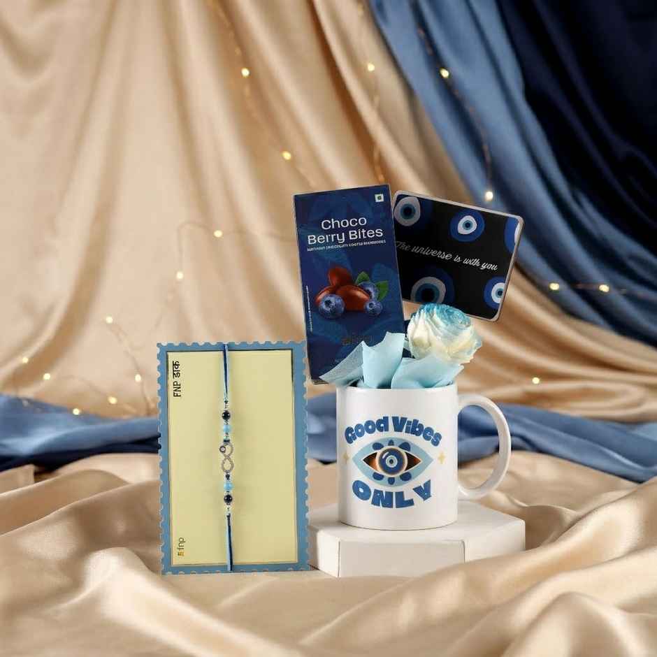 FNP Rakhi Good Vibes Mug & Chocolate Gift Hamper