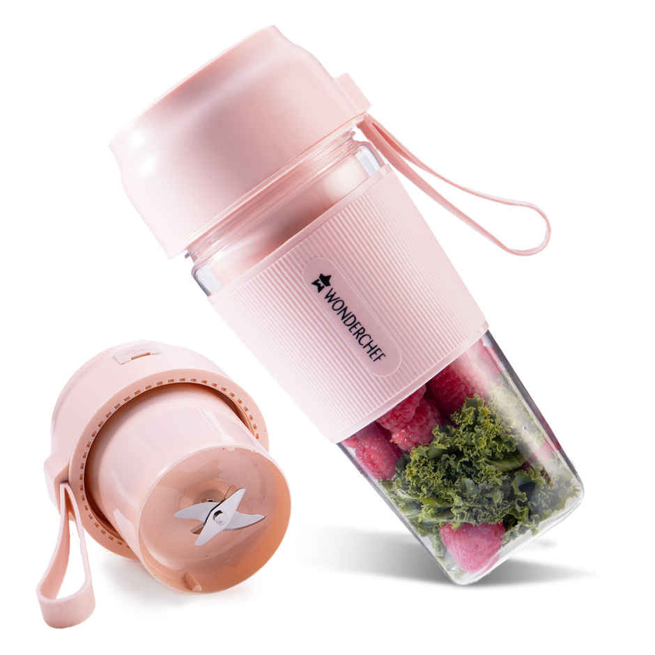 Wonderchef Nutri-Cup Portable Blender |40 Watts, 300Ml ,Usb Charging | Smoothie Maker | Ss Blades | Battery Operated Rechargeable Blender - Pink