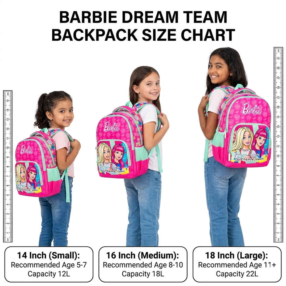 Striders Barbie Stylish School Bag 16 Inch Pink Girls Backpack with Spacious Compartments