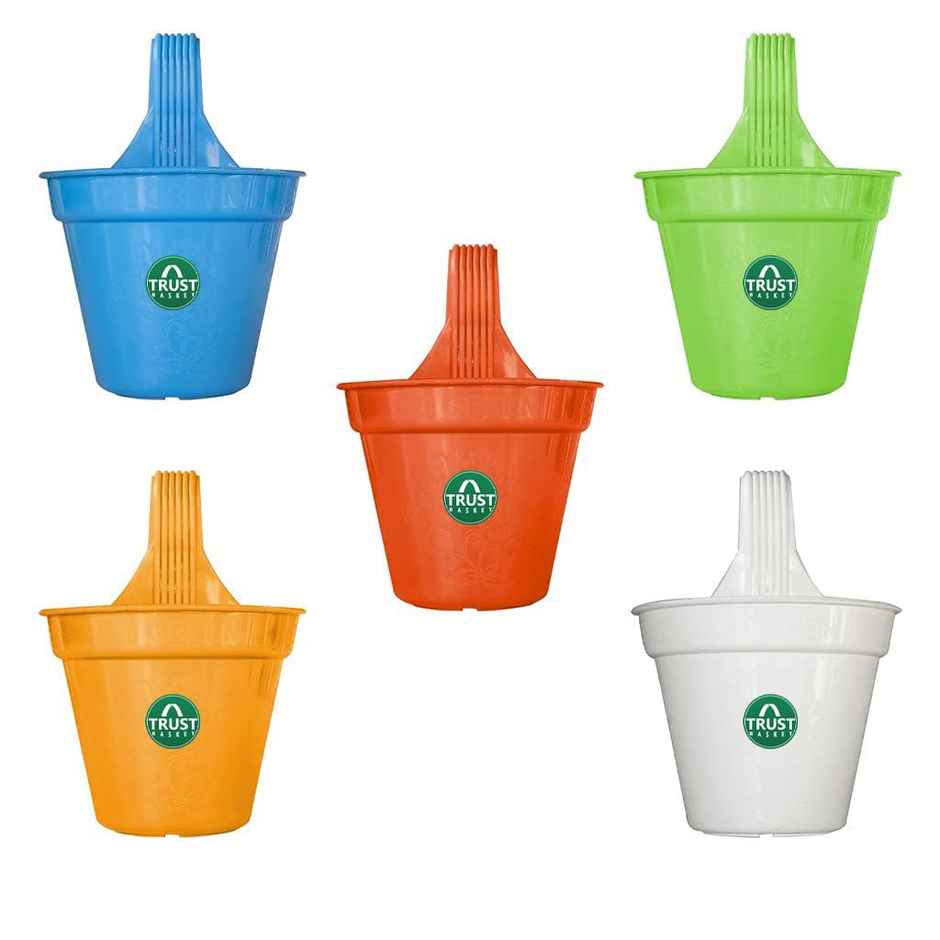 TrustBasket Hector Hook Pot | Hanging Plastic Balcony Planters | Assorted
