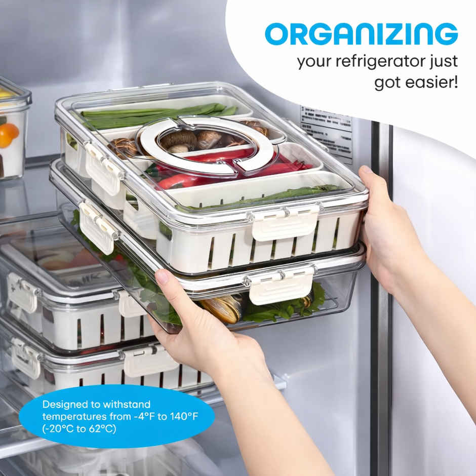 Zedak Divided Food Storage Box 4 Compartment with Clear Lock Lid - 1 pc