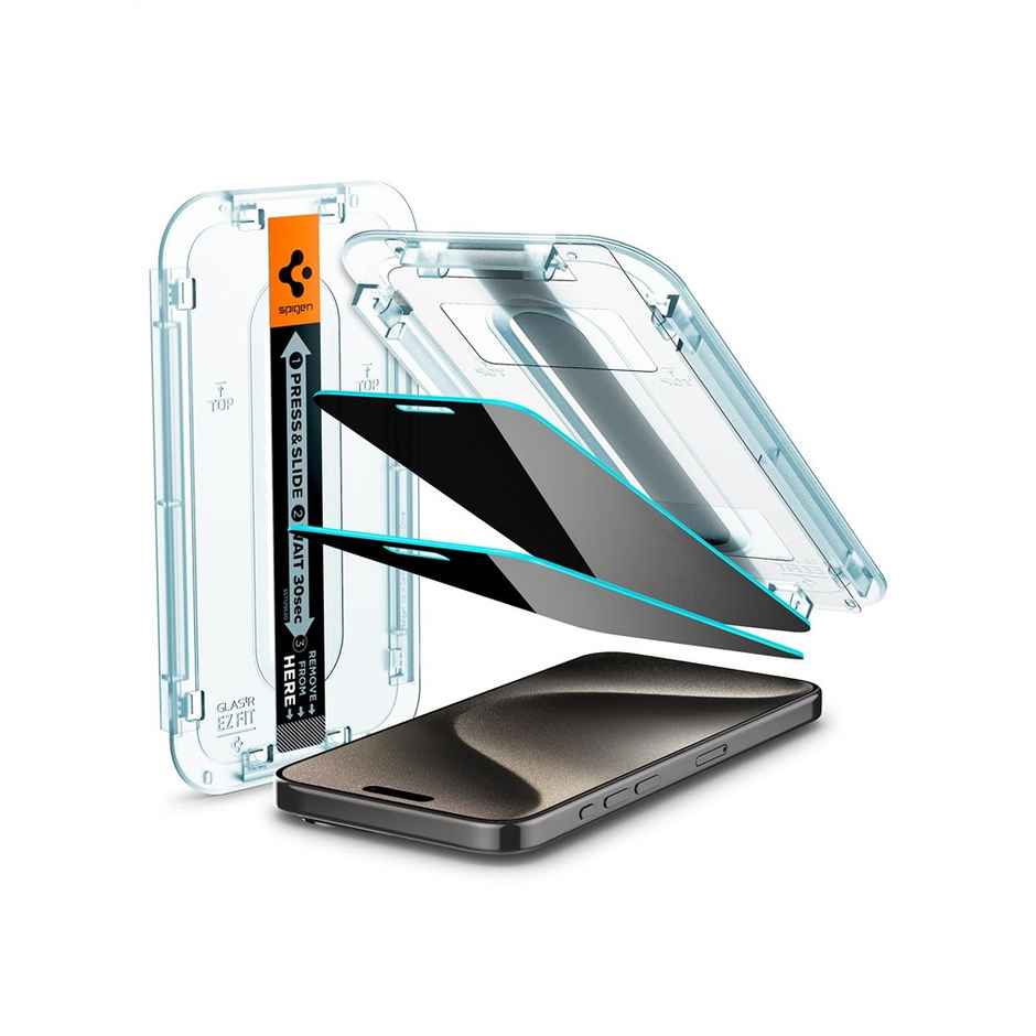Spigen Ez Fit Privacy Tempered Glass Screen Protector Guard For Iphone 15 Pro Max- 2 Pack