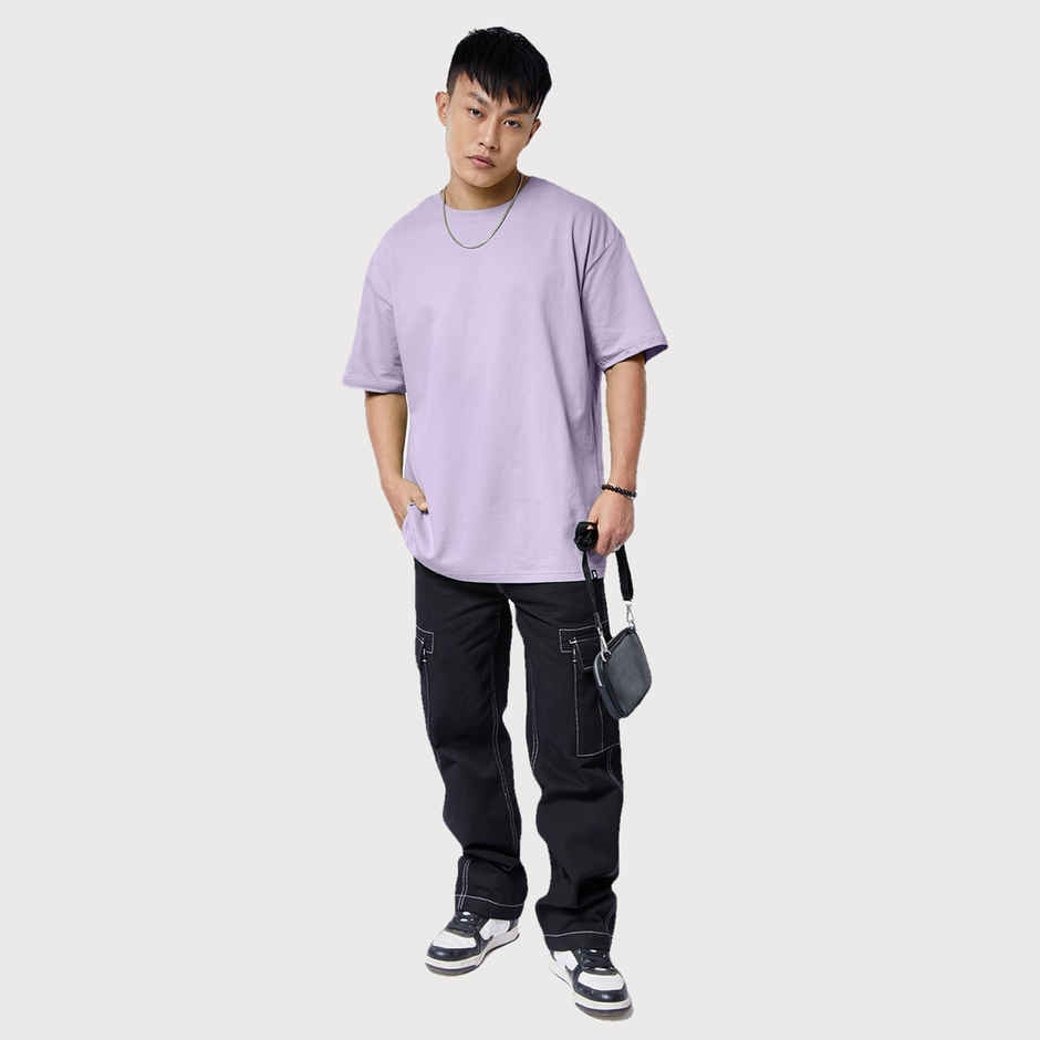 The Souled Store Men's Solids Oversized T-shirt | Lavender - M