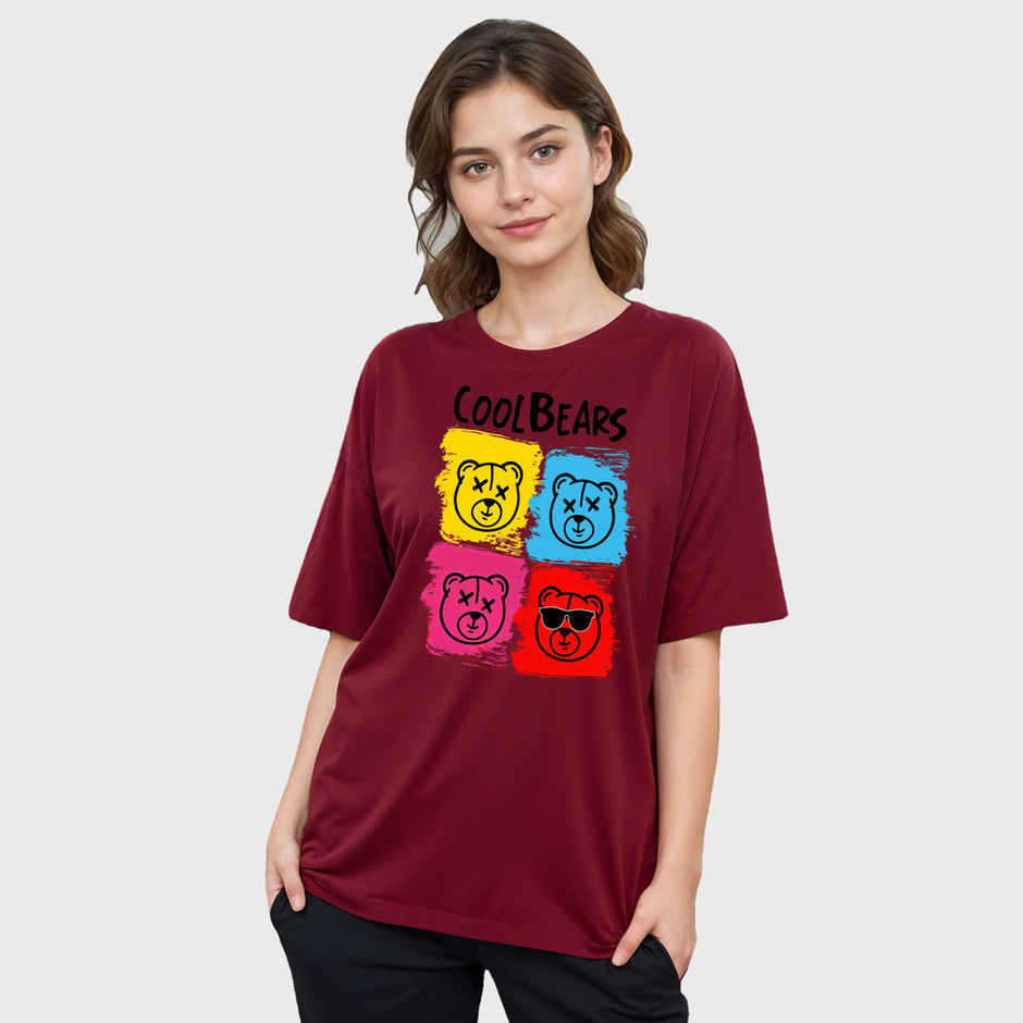 Smartees Womens Oversize Printed T-shirt | WW - 2048 | Maroon - XL