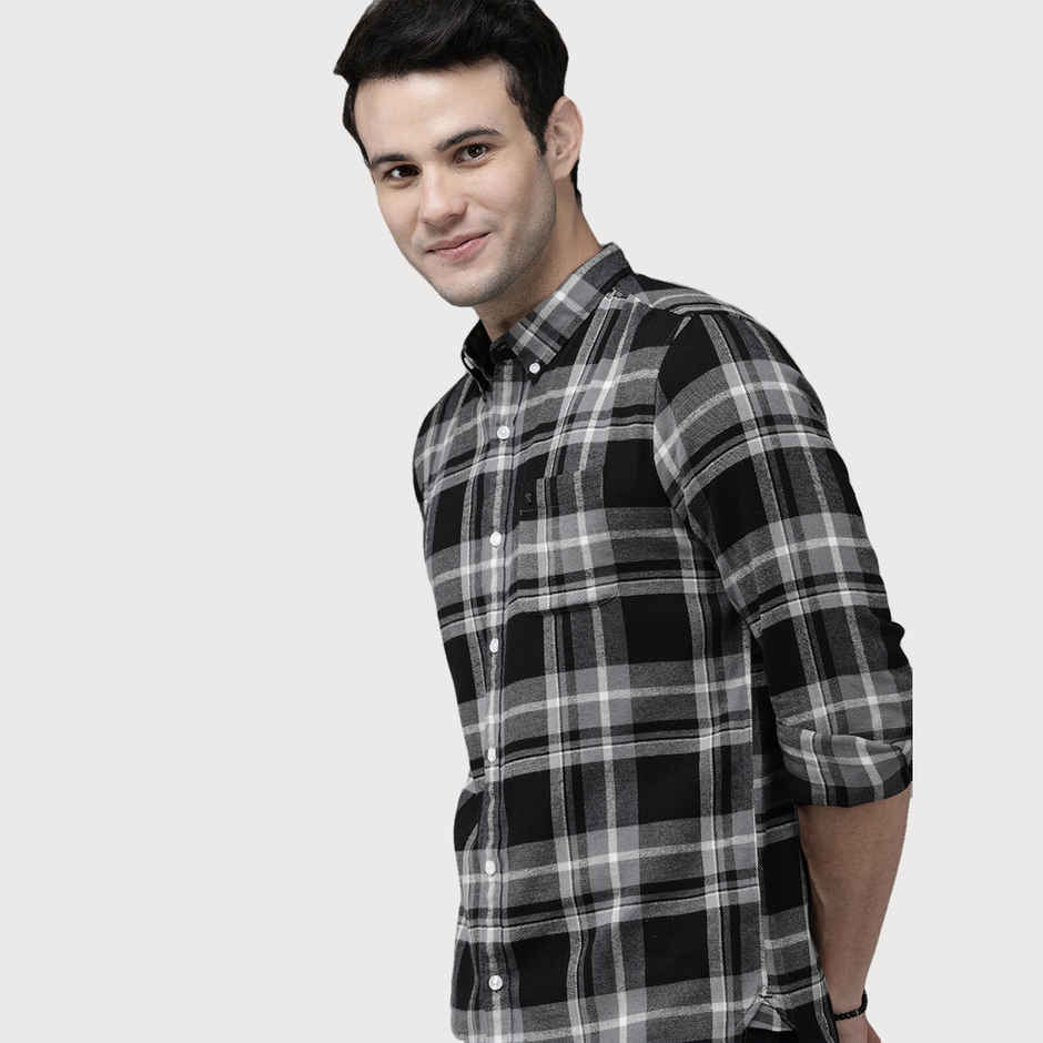 The Bear House Men Slim Fit Checked Shirt - Repos | Grey | M