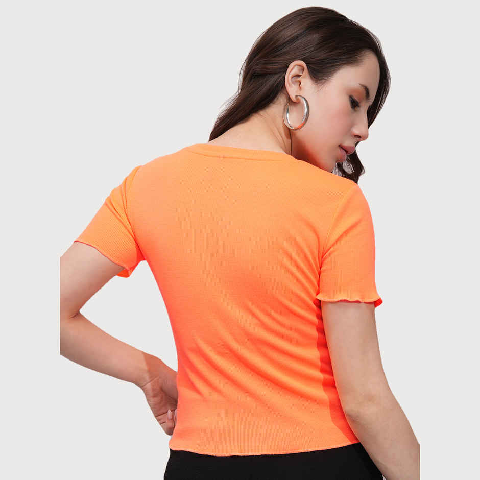 Tokyo Talkies Women's Typography Printed Crop Top | Orange - M