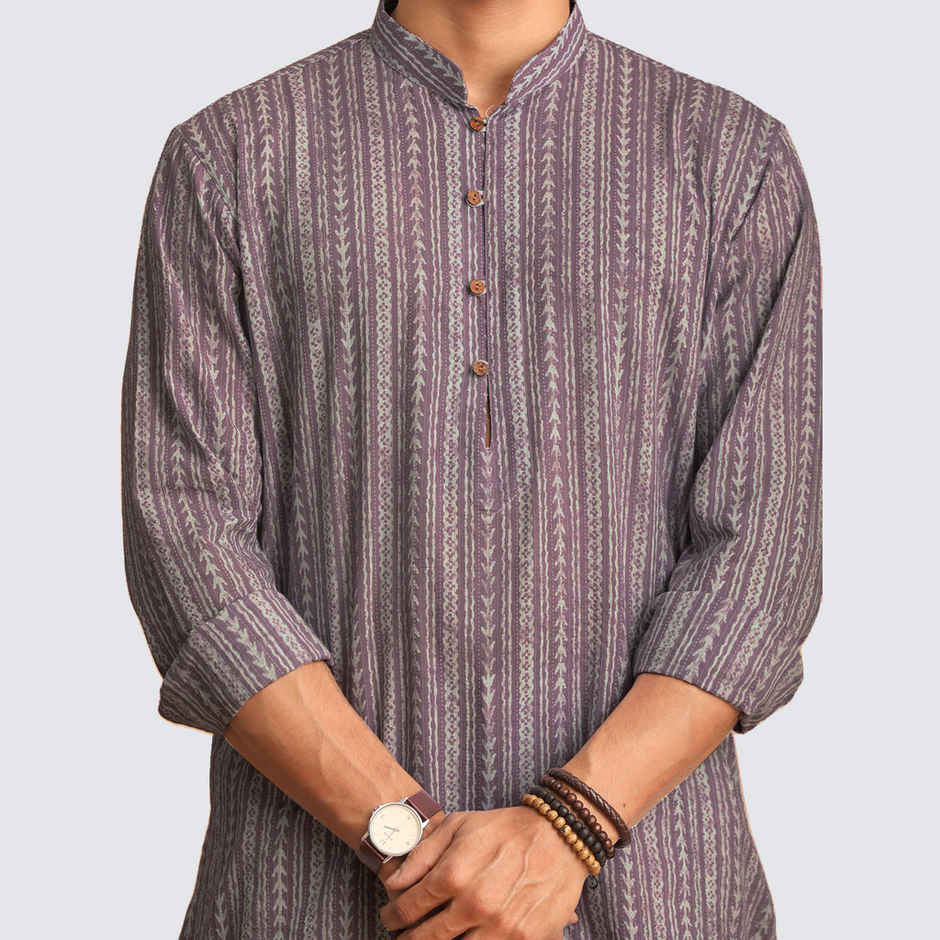 Vastramay Men's Cotton Kurta | Purple - M