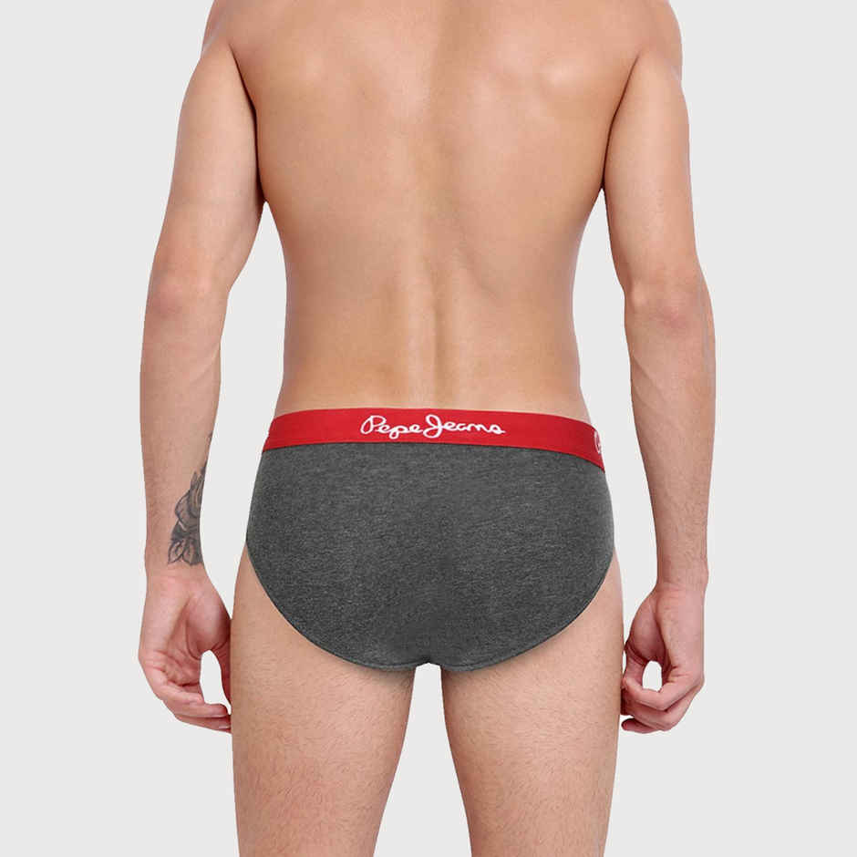 Pepe Jeans Men's Solid Charcoal Melange Brief | L