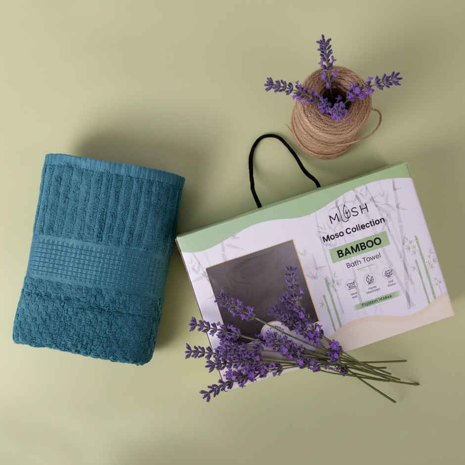 Mush Bamboo Popcorn Bath Towel 450 GSM Soft Absorbent Quick Dry Towel 70x140 cm Blue