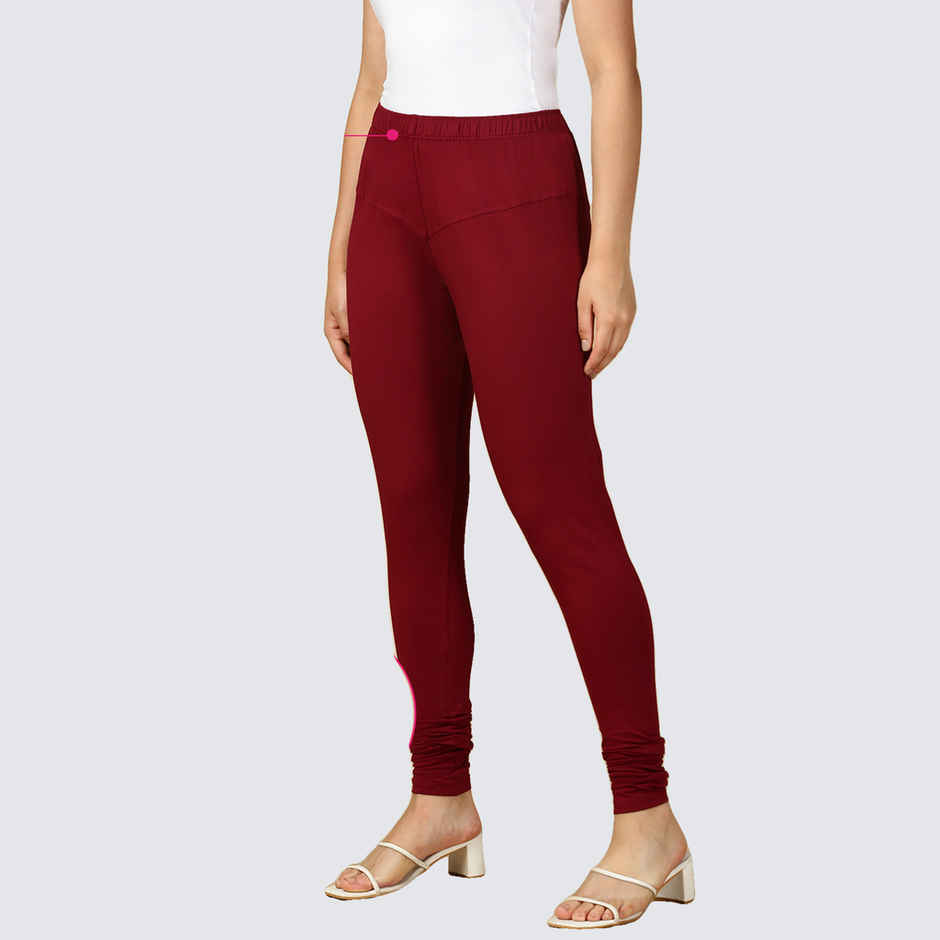 PYNK By Lux Cozi Women Ultra Soft 360 Stretch Premium Cotton Churidar Leggings | Maroon | Free Size