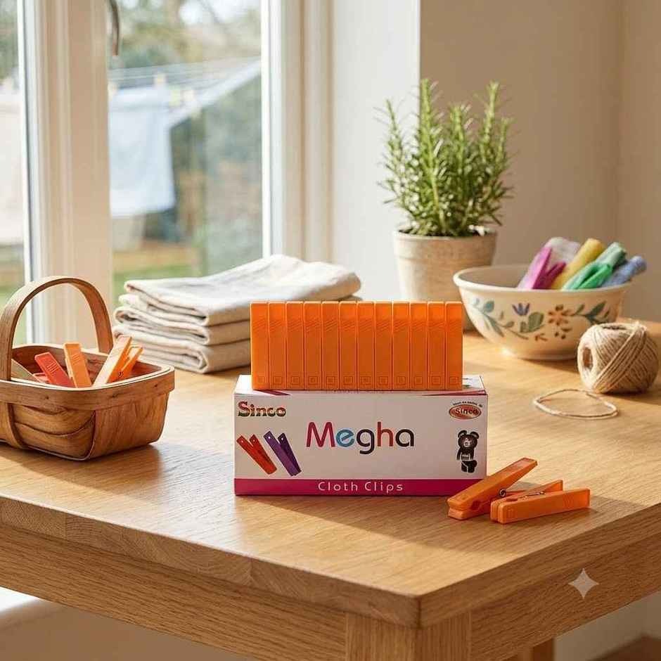 Sinco Megha Cloth Clips / Cloth Pegs - Pack of 1 (12 Pieces) - Orange