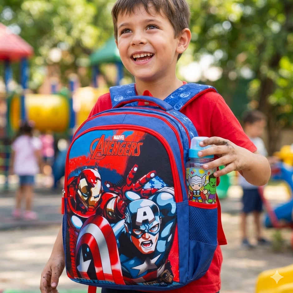 Striders Marvel Avengers School Bag for Boys Blue 16 Inch Kids Backpack with Padded Straps