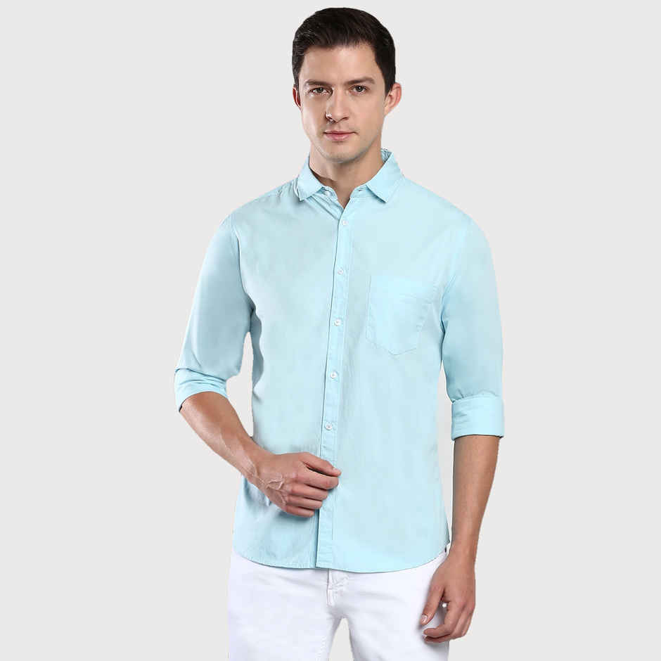 Dennis Lingo Men's Cotton Solid Slim Fit Casual Shirt | Turquoise Blue | XL