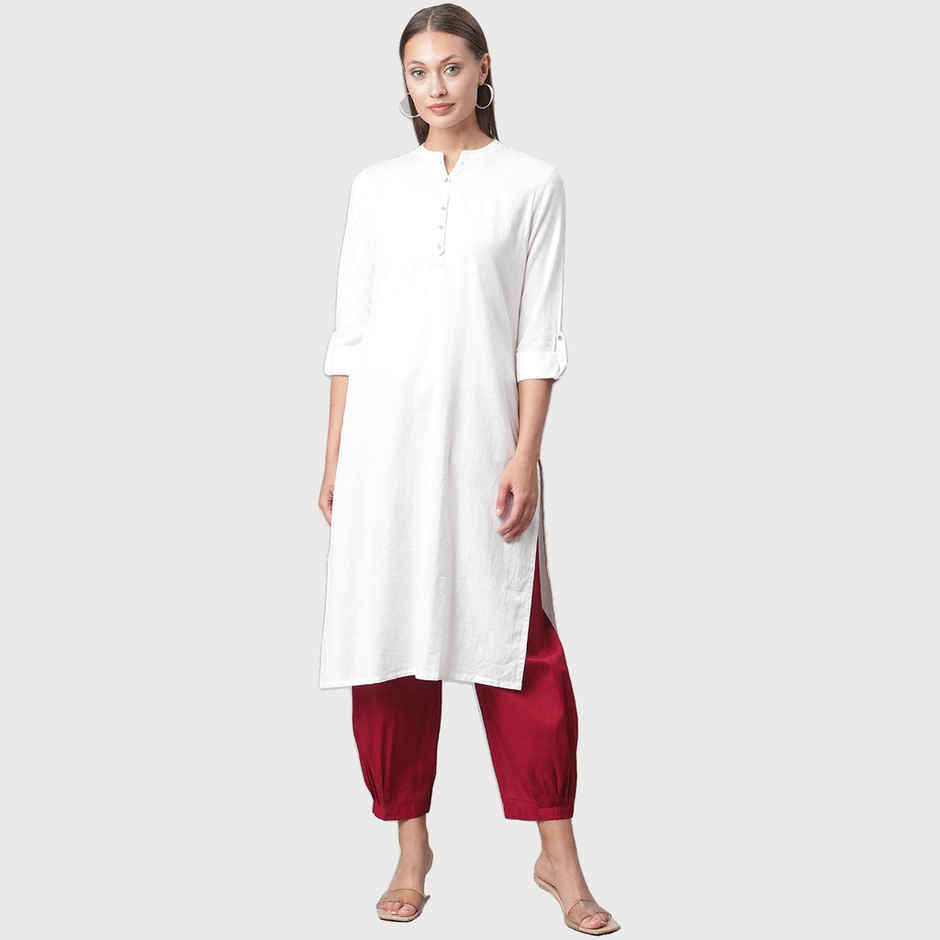 Divena women's White Solid Pure Cotton Straight Kurta DK0567 | L