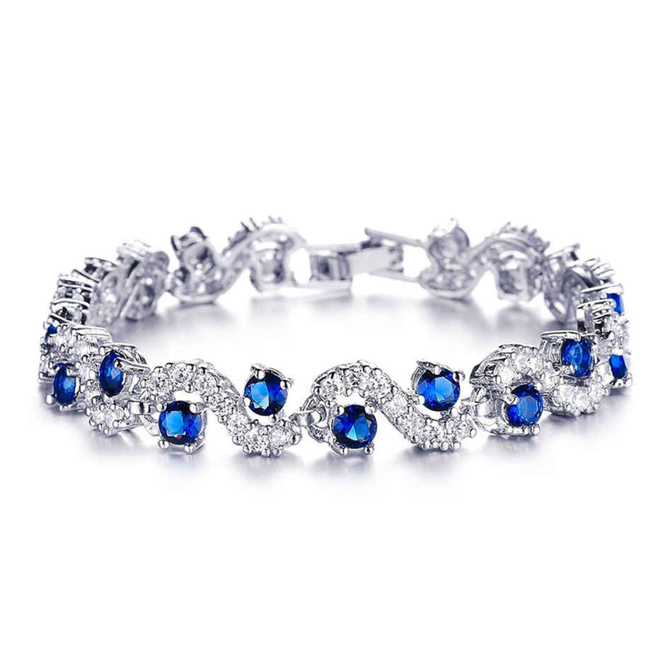 Shining Diva Fashion Royal Blue Crystal Cz Silver Plated Bracelet for Girls and Women | 9576b