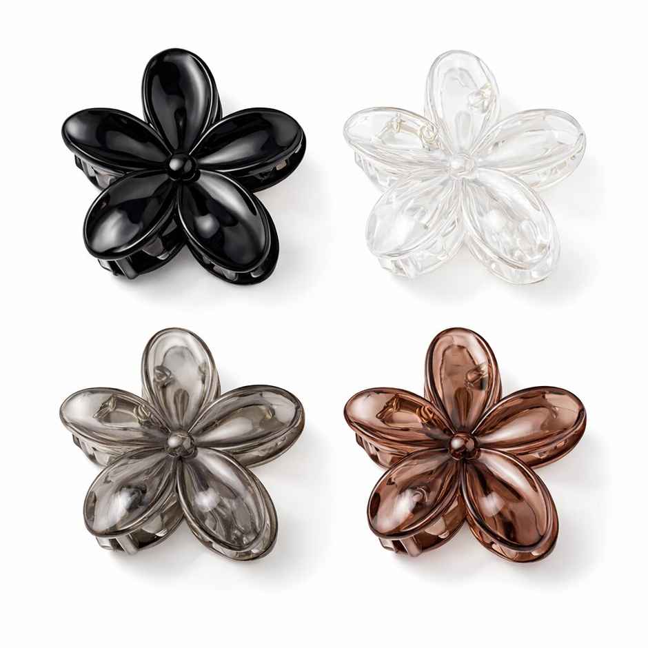 The Opal Factory Hair Accessories | Transparent Floral Claw Clips | Pack of 4
