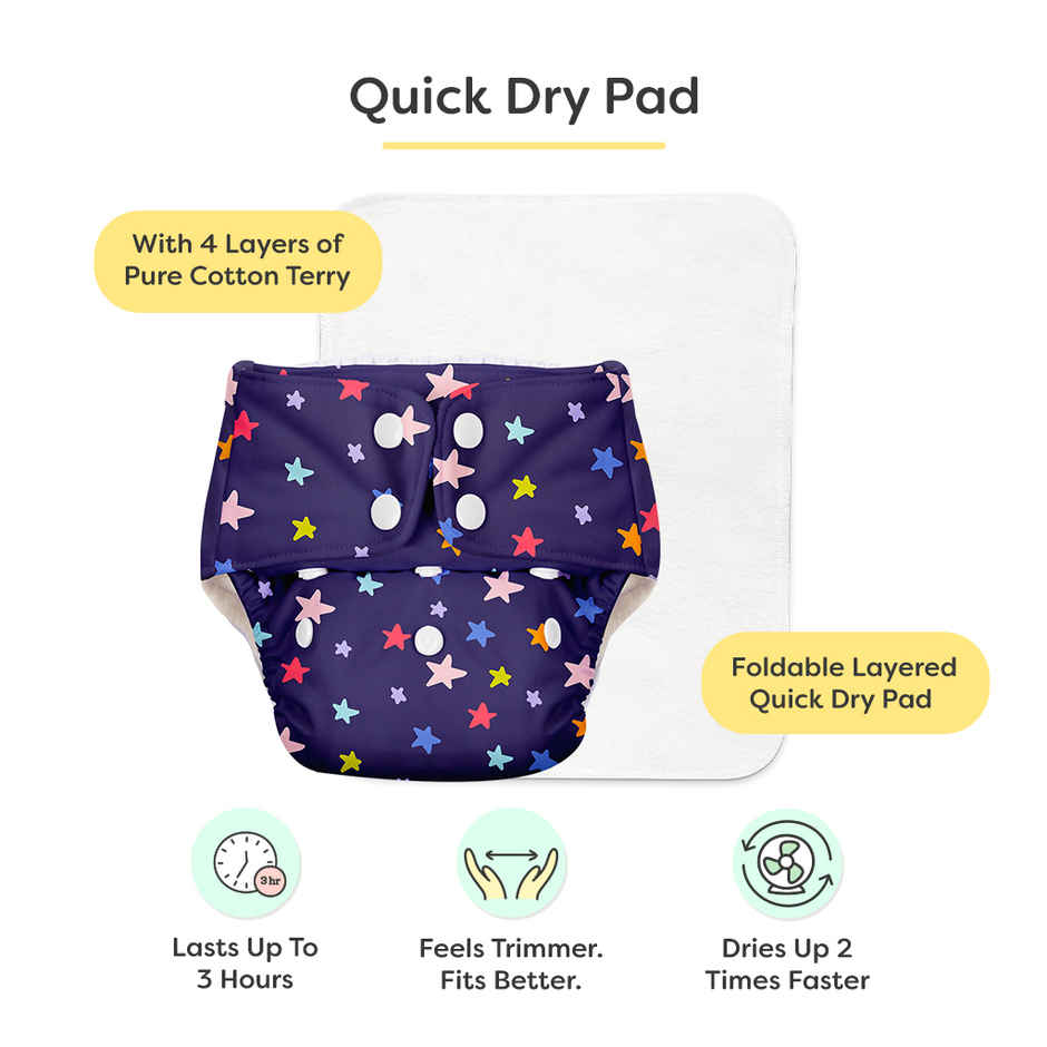 SuperBottoms Basic Reusable Cloth Diaper with Ultra Thin pad & 5 Disposable Top Sheets | Free Size