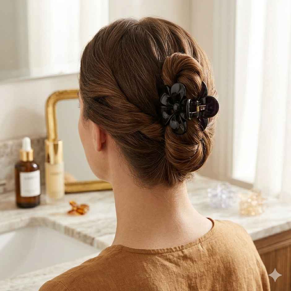 The Opal Factory Hair Accessories | Translucent Flower Dew Drop Hair Clutches | Black, Beige, Grey