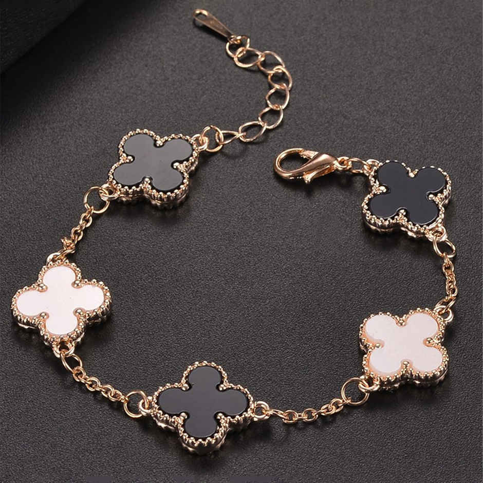 Shining Diva Fashion Latest Stylish Crystal Clover Rose Gold Bracelet for Women and Girls | 10000b