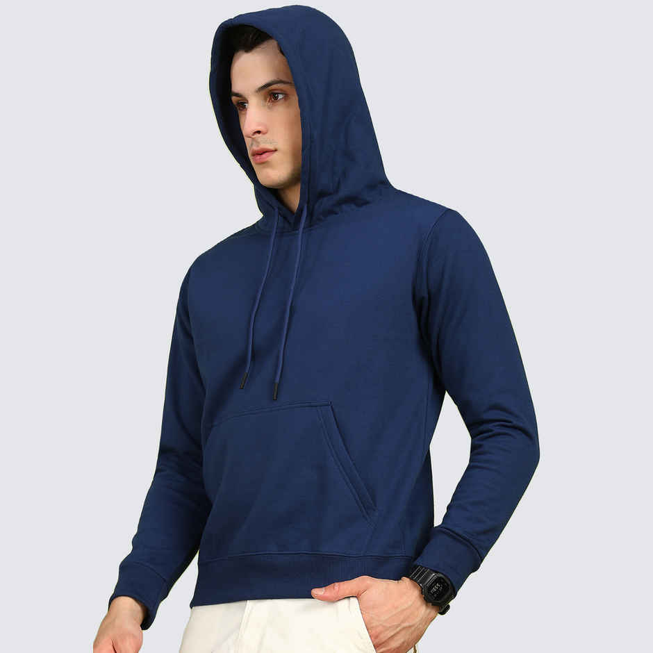Alan Jones Clothing Men's Solid Hooded Sweatshirt | Regular Fit | Cobalt Blue - XL