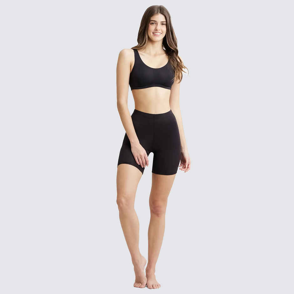 Jockey 1529 Women's Super Combed Cotton Mid Waist Underwear Shorties|Concealed Waistband | Black-XXL