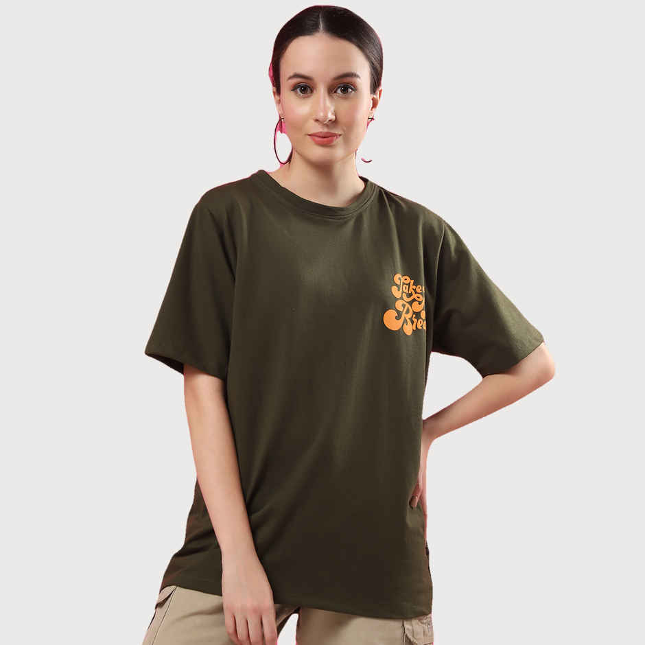 Rigo Women Terry Oversized Back T-shirt | Army Green - M