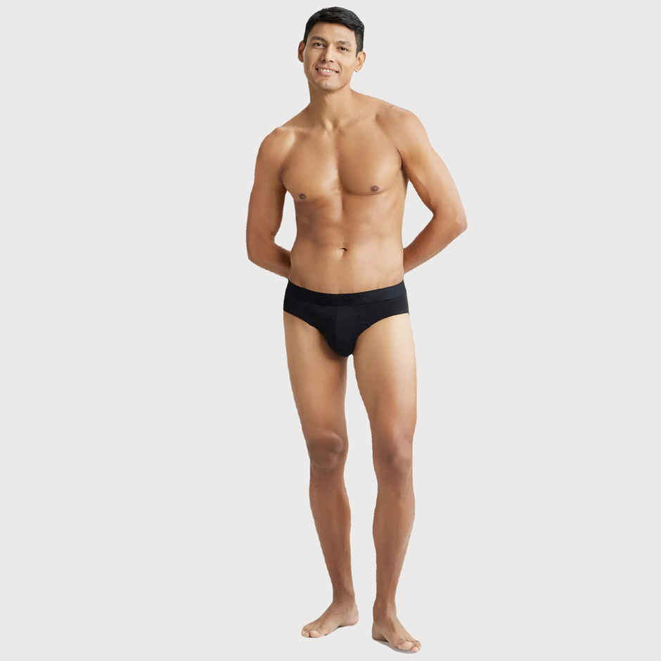Jockey IC24 Men's Tencel Micro Modal Cotton Underwear Elastane Solid Brief | Stayfresh Properties | Black - L