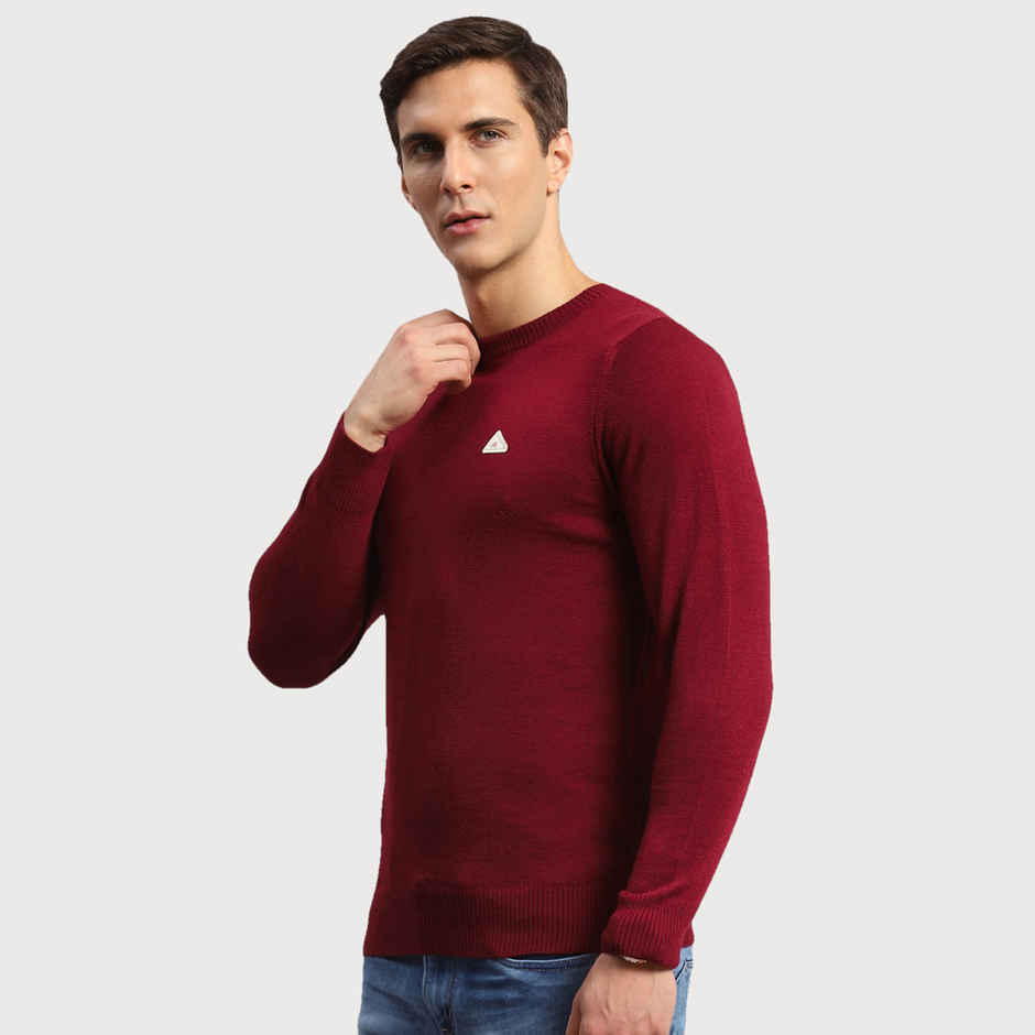 Monte Carlo Mens Solid Red Round Neck Full Sleeve Pullover |1240522Rn-1140-40 |L