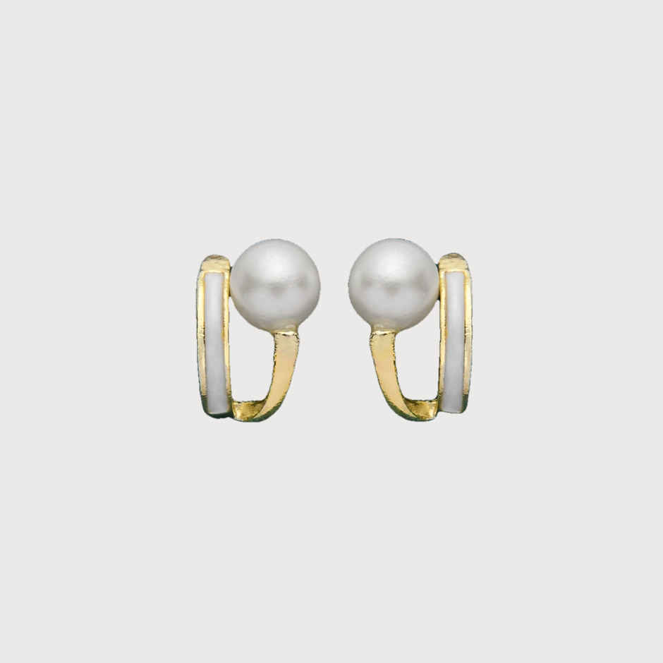 Everstylish Moonlit Pearl- Enamelled Stud Earrings | White