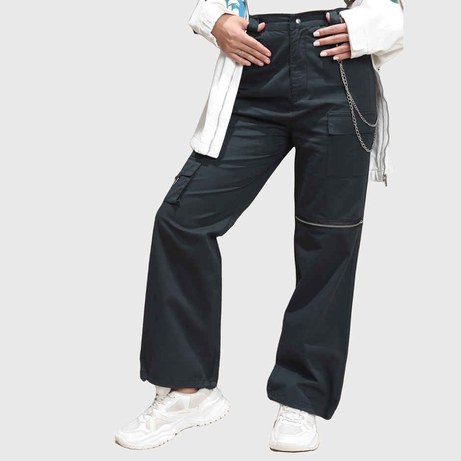 Tokyo Talkies Women's Solid Regular Fit Casual Trouser | Black - L