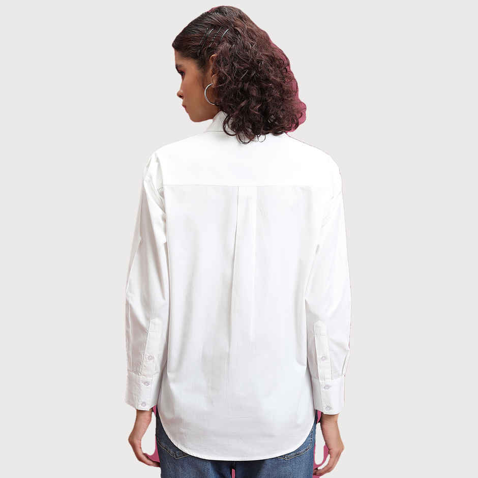 Tokyo Talkies Women's Slim Fit Drop-Shoulder Sleeves Cotton Oversized Shirt | White - XL