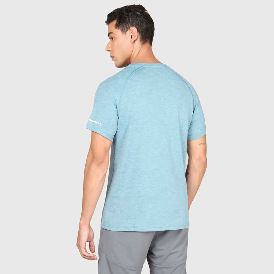 Technosport Men's Poly Melange Slim Fit Round Neck Sports T-shirt | Capri Blue - 2XL