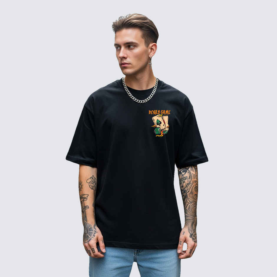 BENNY BROOKS Men's Round Neck half sleeve Oversized T-shirt |AA(ARN)BLACK139 | Black - L